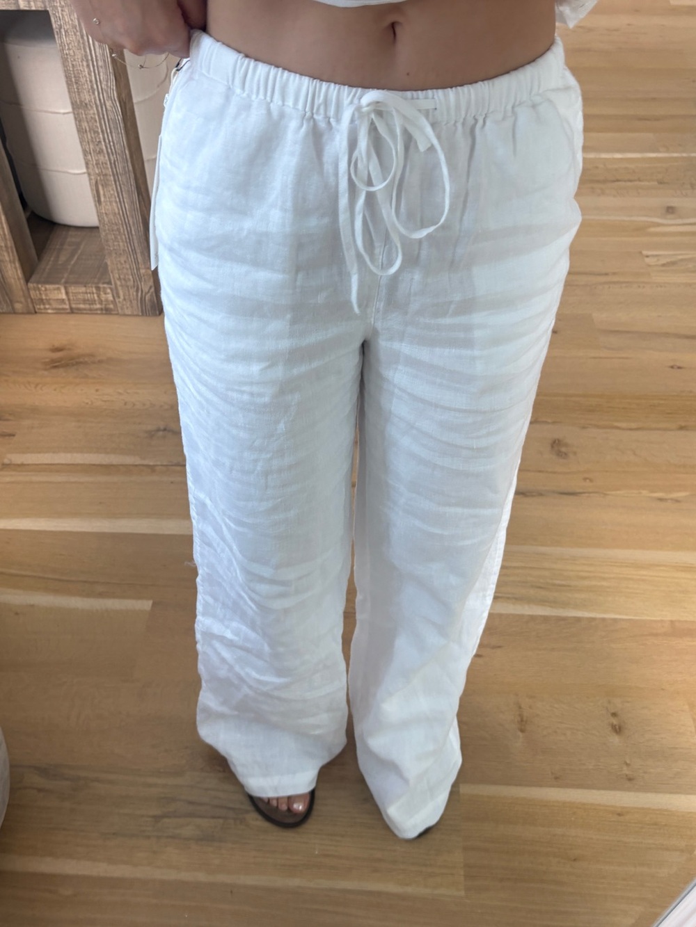 Caslon White Linen Drawstring Wide-Leg Pants